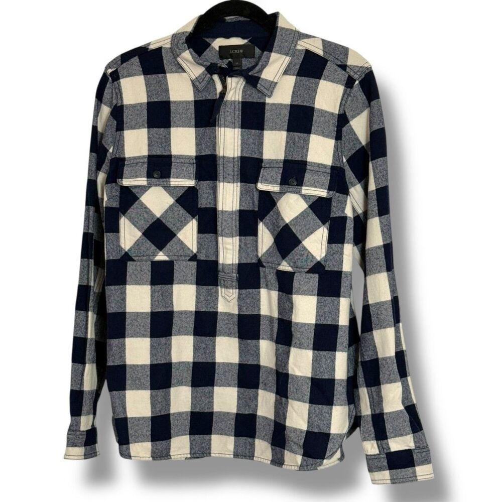J.Crew Buffalo Plaid Shirt Jacket Blue Ivory Pullover Women's Medium Shacket